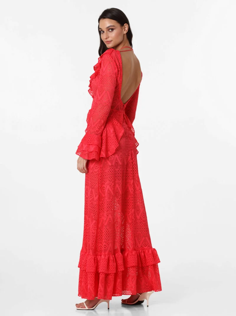 LONGSLEEVE CORAL LACE MAXI DRESS