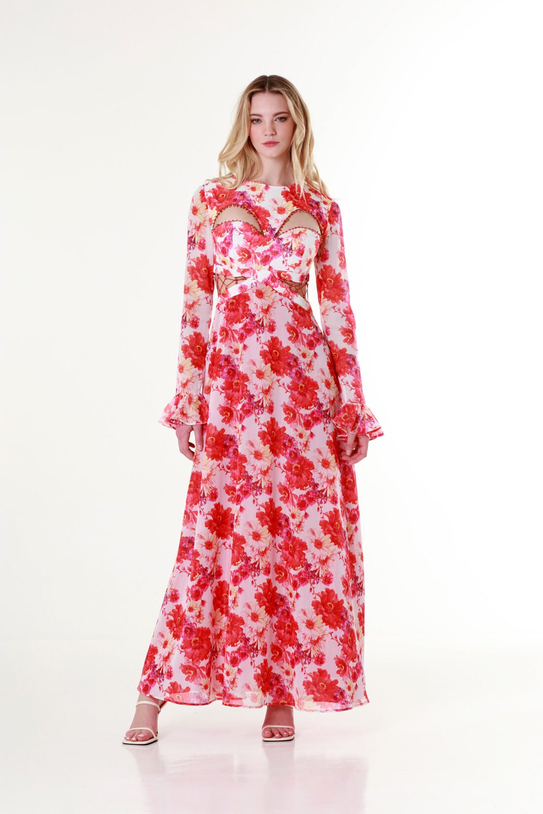 Red Margarita Ring-Detail Cut-Out Maxi Dress