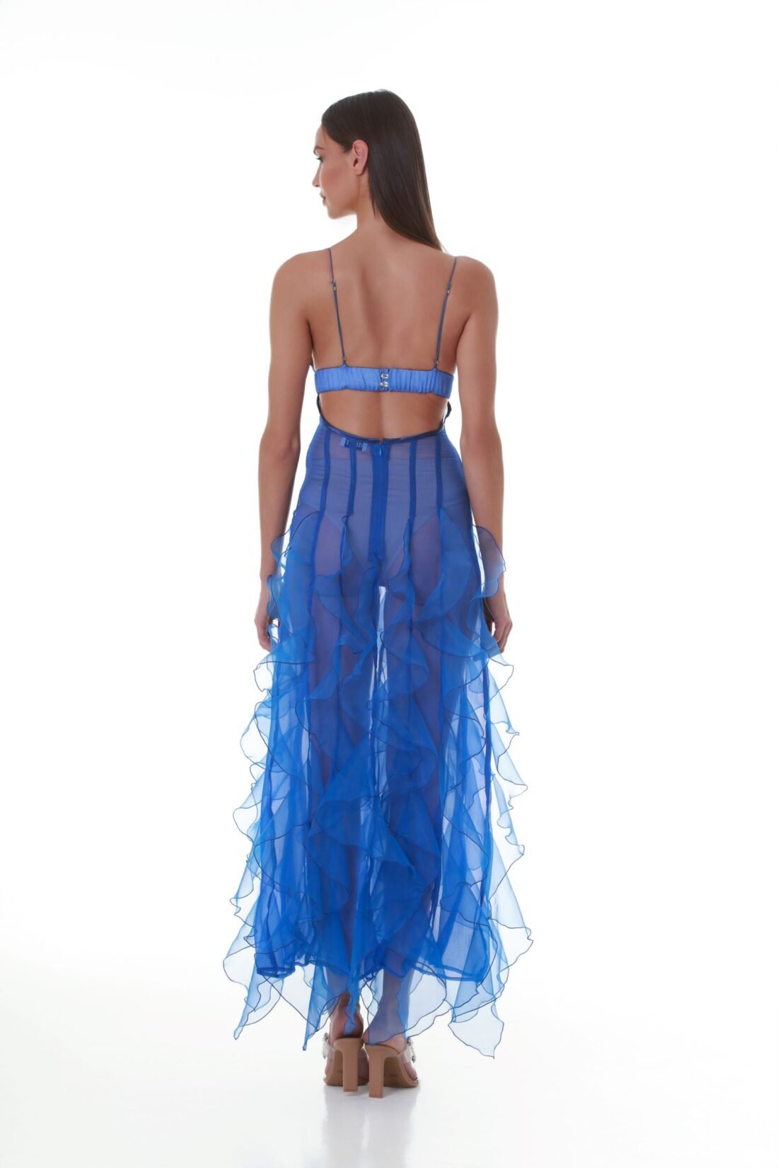 Ruffled Cut-Out Plissé Silk Baltimora Maxi Dress