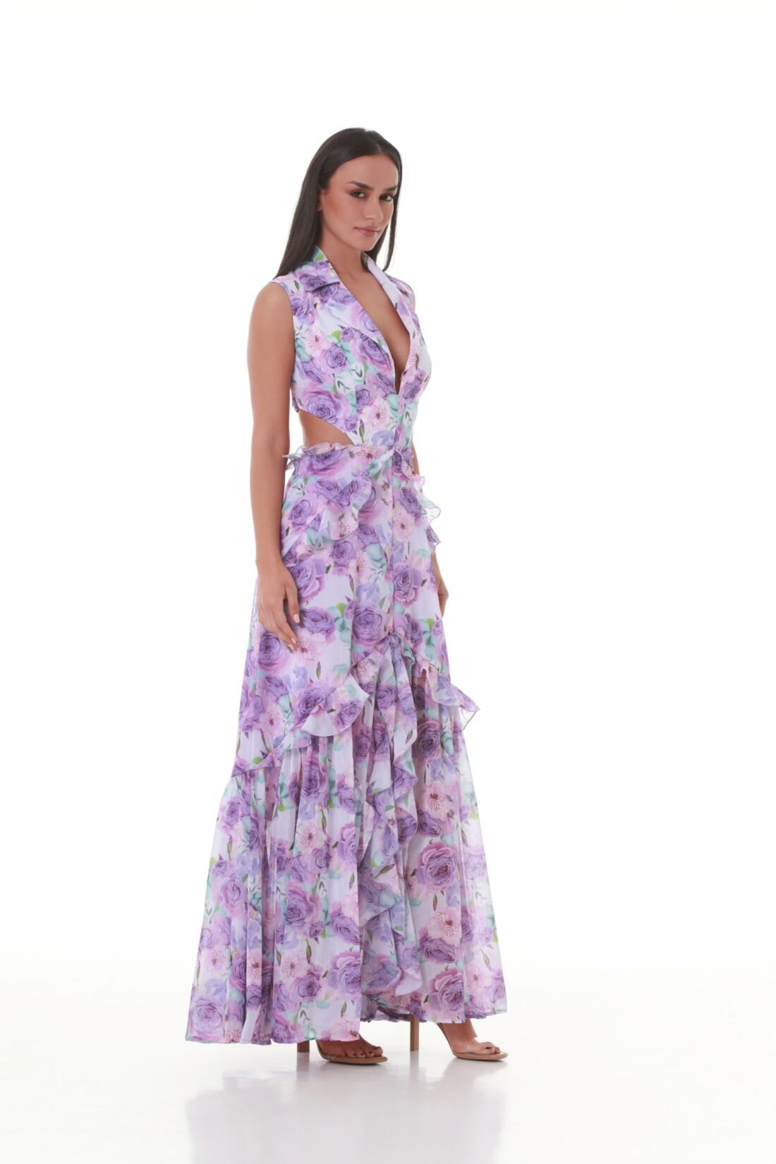 Elysian Elegance: Backless Floral Blazer Maxi Dress
