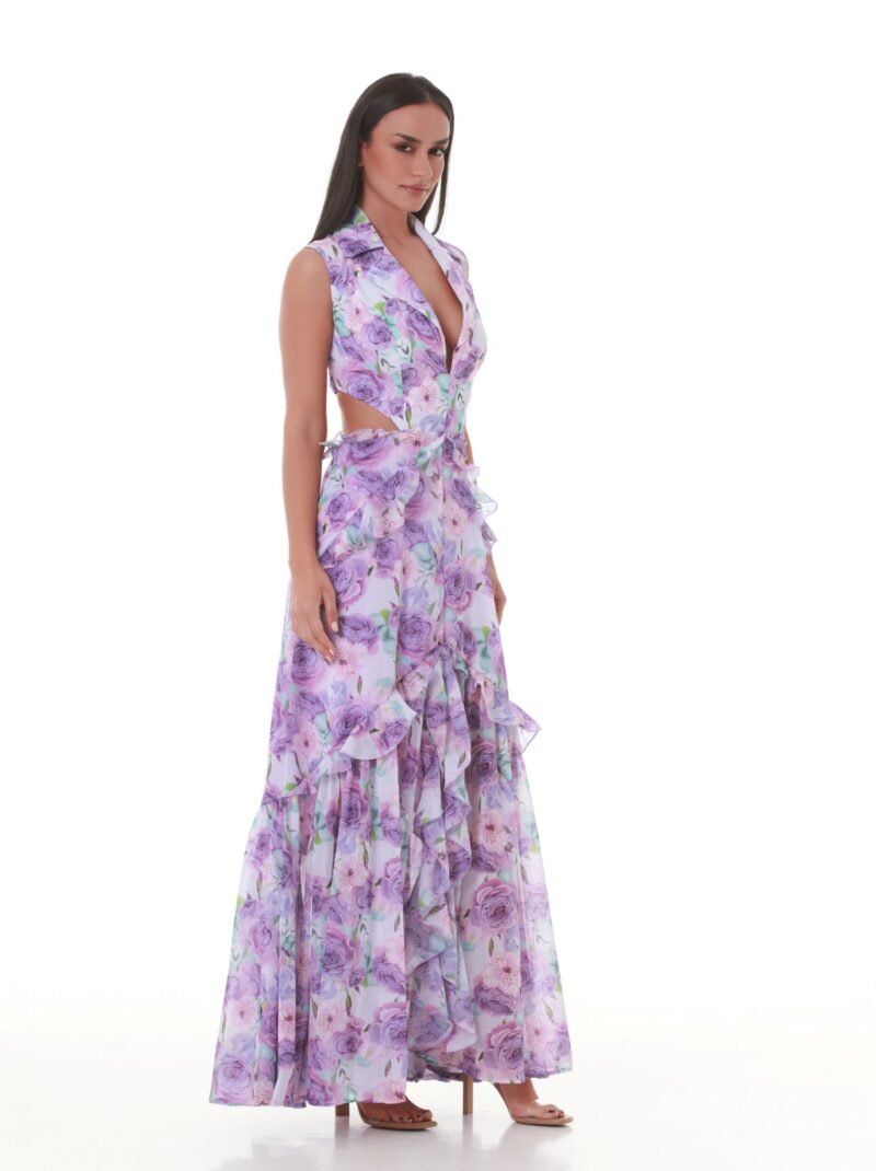 Elysian Elegance: Backless Floral Blazer Maxi Dress