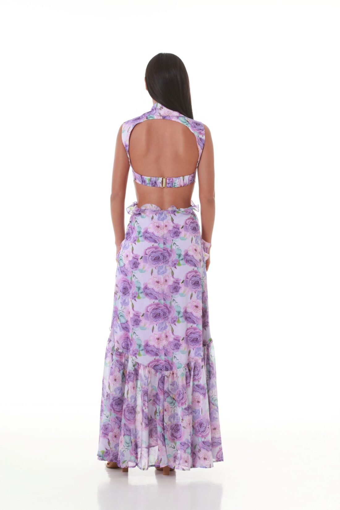 Elysian Elegance: Backless Floral Blazer Maxi Dress