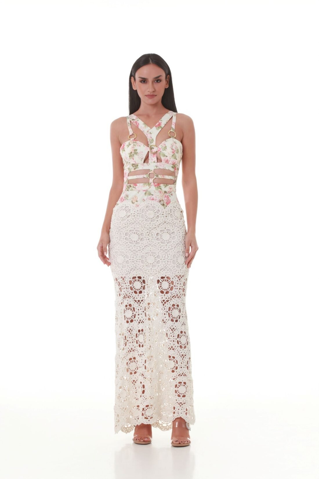 “Ruffles & Rhythms” Grecian Enchantment Bondage Maxi Dress''